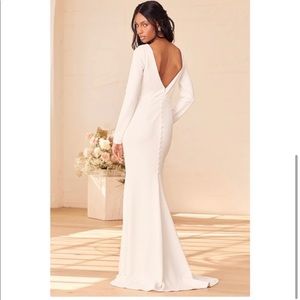 Lulu’s Always Make Me Feel White Long Sleeve Mermaid Maxi Dress- White